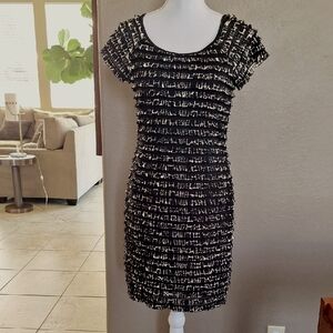 Connected Apparel Black and White Tiered Ruffle Dress Size 8 Small